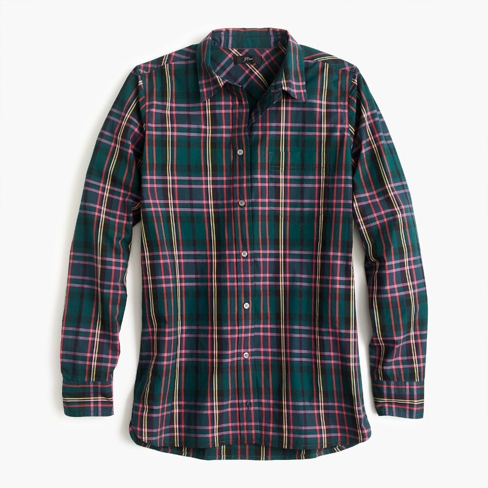 Classic-fit Ladies button front shirt J.Crew Signature Tartan Plaid Size 6 Green
